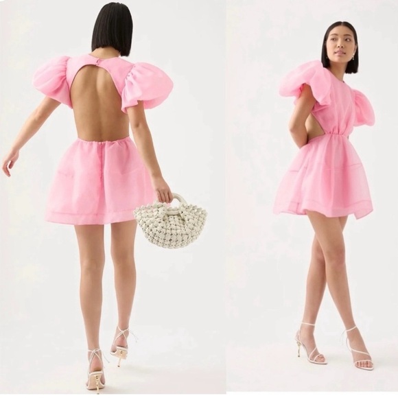 Aje Dresses & Skirts - Aje Simplicity Puff Sleeve Cut Out Backless Mini Dress Ballet Pink Size 4 EUC